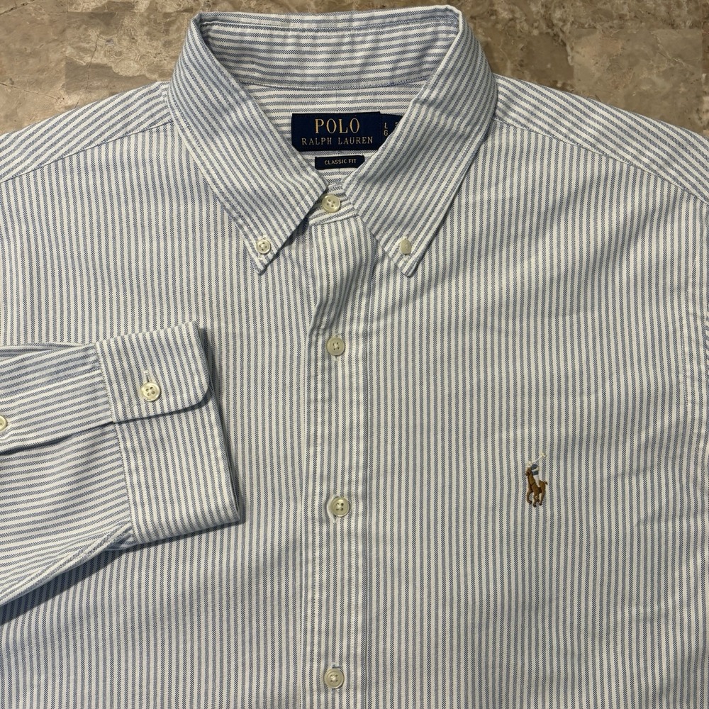 Polo Ralph Lauren Shirt Mens Large Classic Stripe Oxford Long Sleeve Button OCBD